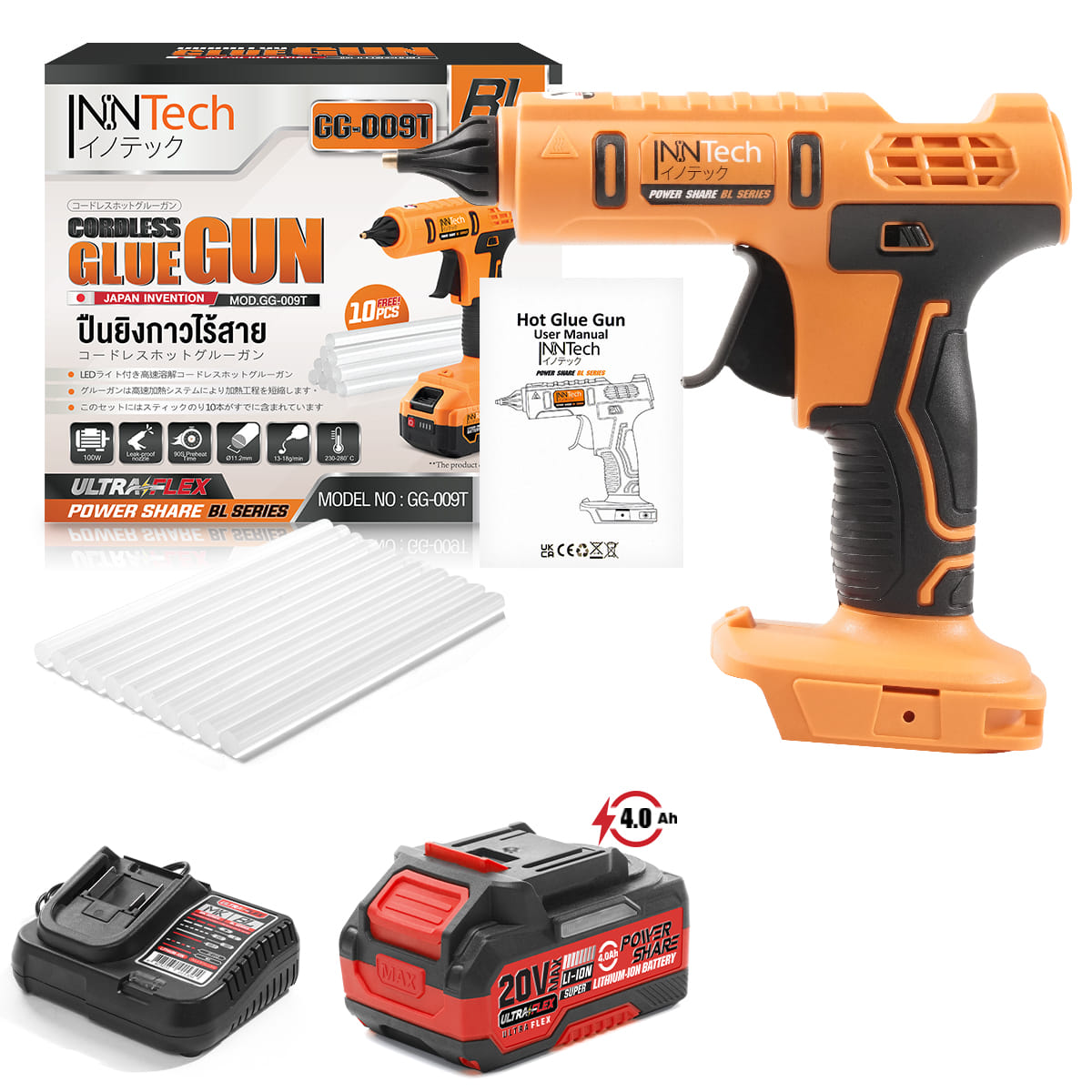 ปืนยิงกาวไร้สาย (พร้อมแบตเตอรี่) INNTECH รุ่น GG-009T ULTRAFLEX 20V 4AH